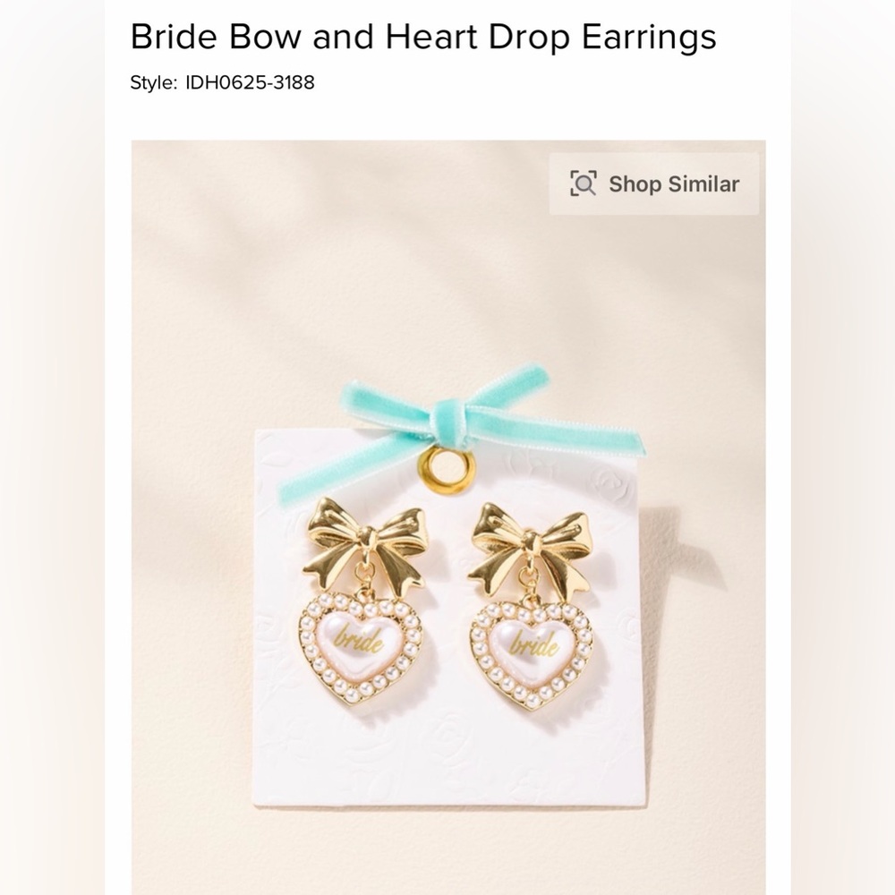 Francesca's Collections Gold Pearl Bride Heart Bow Drop Earrings